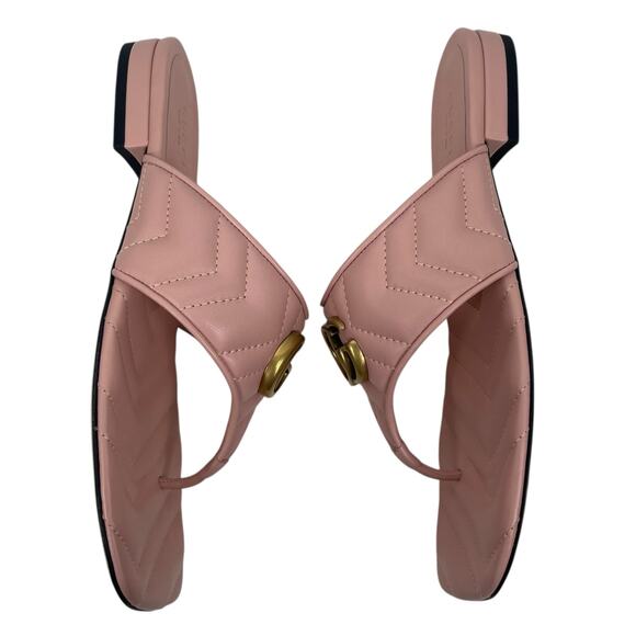 Gucci GG Logo Marmont Leather Thong Flat Sandals Pink Gold Size 37.5 - Picture 8 of 14